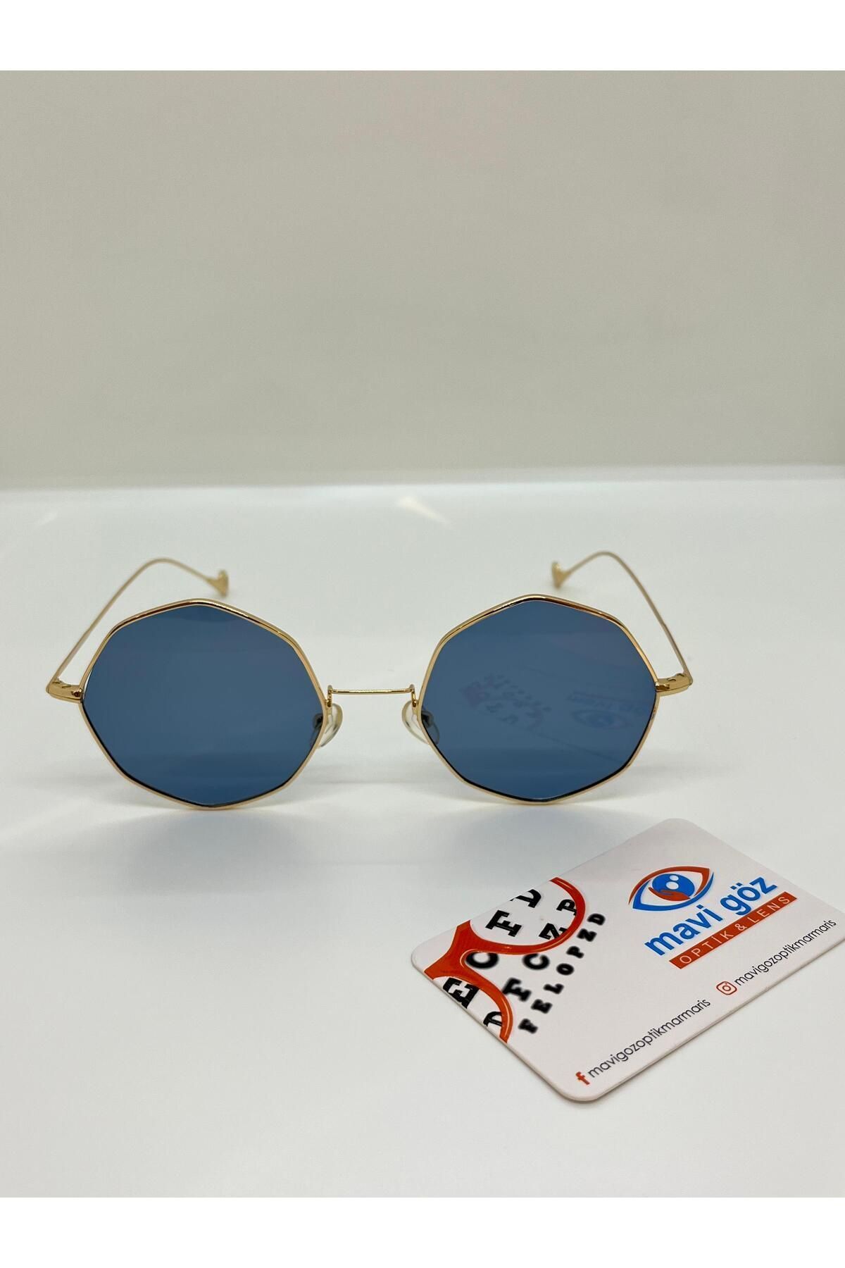 A191 Mavi Camlı Sekizgen Unisex Güneş Gözlüğü